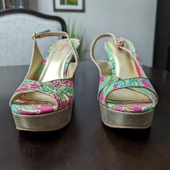 Lilly Pulitzer Ginger Spike the Punch Gold Wrap Wedges