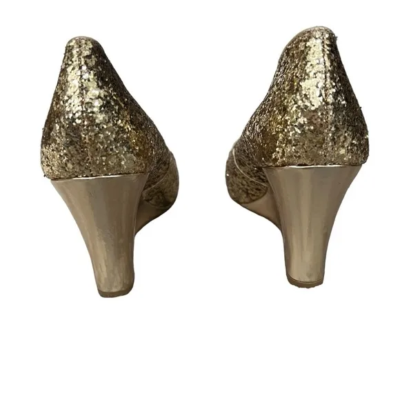 LILLY PULITZER Gold Sequin Wedges Sz 6.5