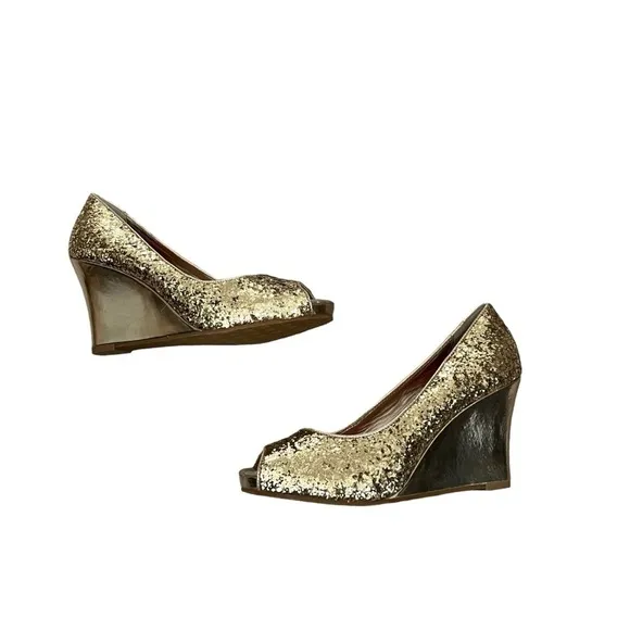 LILLY PULITZER Gold Sequin Wedges Sz 6.5