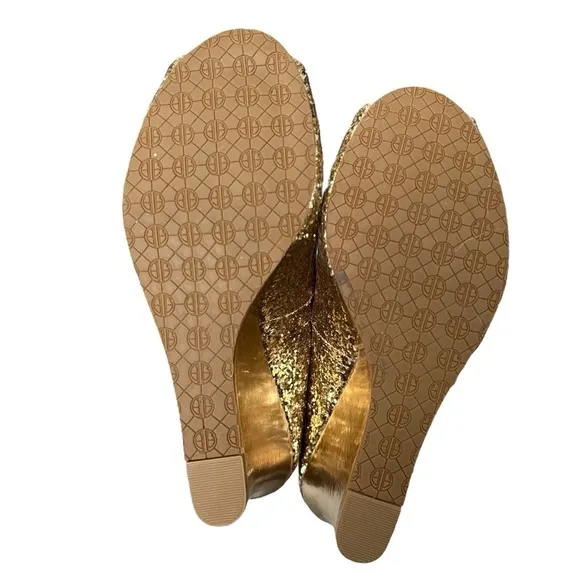 LILLY PULITZER Gold Sequin Wedges Sz 6.5
