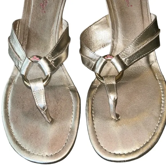 Lilly Pulitzer McKim Metallic Gold Leather Straw Wedges /  Sandals - 9.5