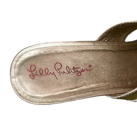 Lilly Pulitzer McKim Metallic Gold Leather Straw Wedges /  Sandals - 9.5