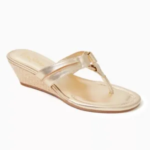 Lilly Pulitzer McKim Metallic Gold Leather Straw Wedges /  Sandals - 9.5