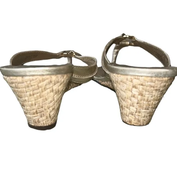 Lilly Pulitzer McKim Metallic Gold Leather Straw Wedges /  Sandals - 9.5