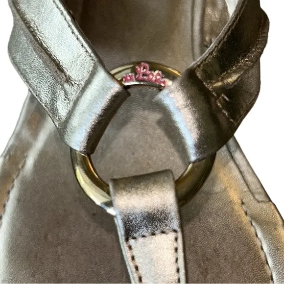 Lilly Pulitzer McKim Metallic Gold Leather Straw Wedges /  Sandals - 9.5