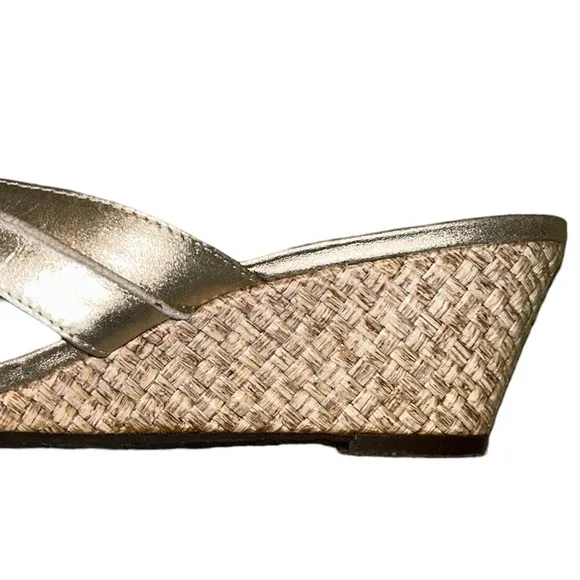 Lilly Pulitzer McKim Metallic Gold Leather Straw Wedges /  Sandals - 9.5