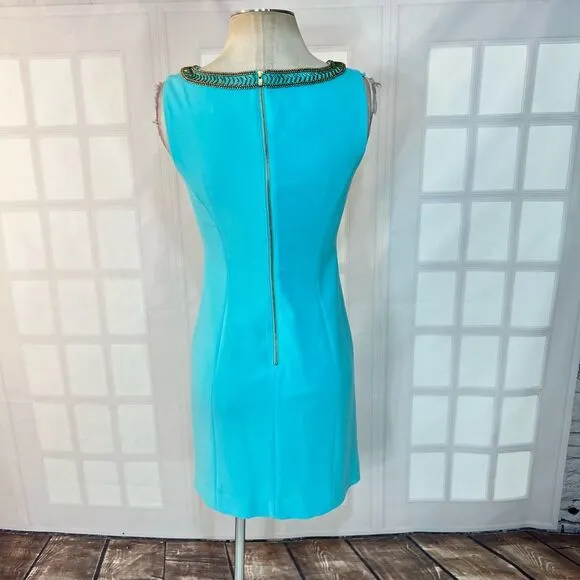 Lilly Pulitzer solid blue beaded cutout neckline shift dress size 2
