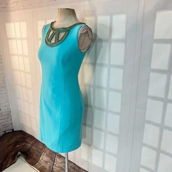 Lilly Pulitzer solid blue beaded cutout neckline shift dress size 2