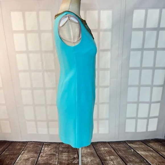 Lilly Pulitzer solid blue beaded cutout neckline shift dress size 2