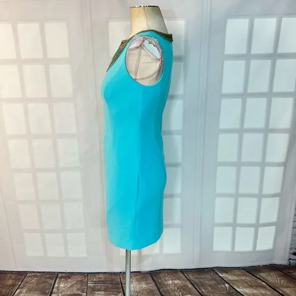 Lilly Pulitzer solid blue beaded cutout neckline shift dress size 2