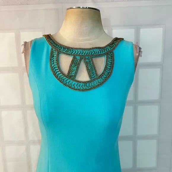 Lilly Pulitzer solid blue beaded cutout neckline shift dress size 2