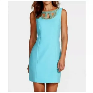 Lilly Pulitzer solid blue beaded cutout neckline shift dress size 2