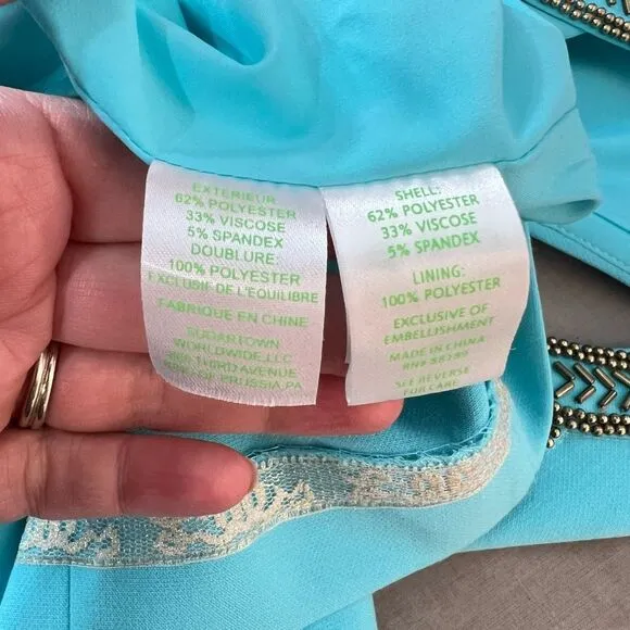 Lilly Pulitzer solid blue beaded cutout neckline shift dress size 2