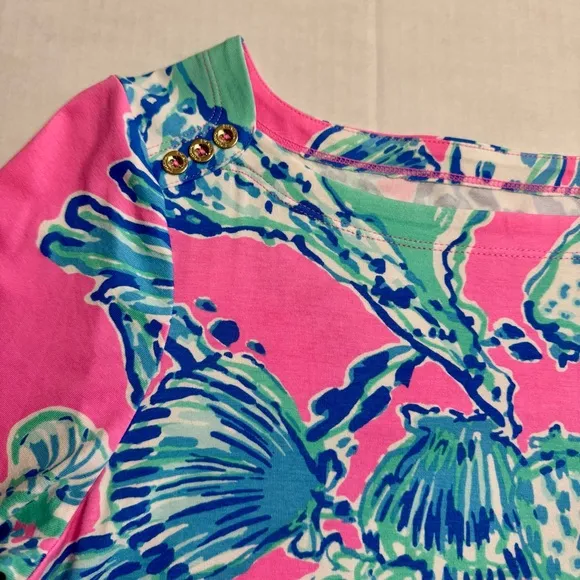 Lilly Pulitzer Sophie Dress Barefoot Princess Pink Blue Seashells UPF 50  Large