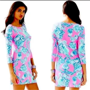 Lilly Pulitzer Sophie Dress Barefoot Princess Pink Blue Seashells UPF 50  Large