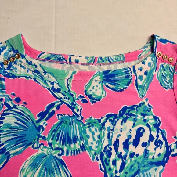 Lilly Pulitzer Sophie Dress Barefoot Princess Pink Blue Seashells UPF 50  Large