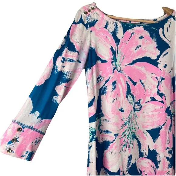 Lilly Pulitzer Sophie Dress S Tidal Wave Pans Garden Sleeves Pink Beach Floral