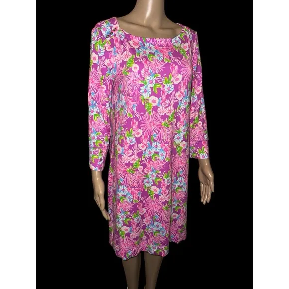 Lilly Pulitzer Sophie Dress Sz Large Moms The Word Amethyst Pink Floral Casual