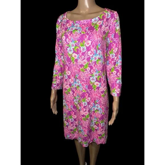 Lilly Pulitzer Sophie Dress Sz Large Moms The Word Amethyst Pink Floral Casual