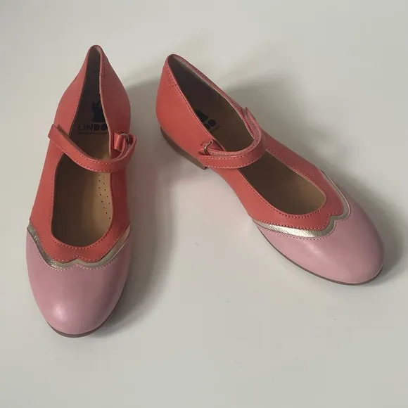 Lindo Girls’ Leather Coral &amp; Pink Mary Jane Shoes