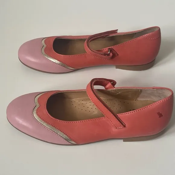 Lindo Girls’ Leather Coral &amp; Pink Mary Jane Shoes