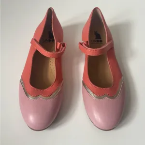 Lindo Girls’ Leather Coral &amp; Pink Mary Jane Shoes