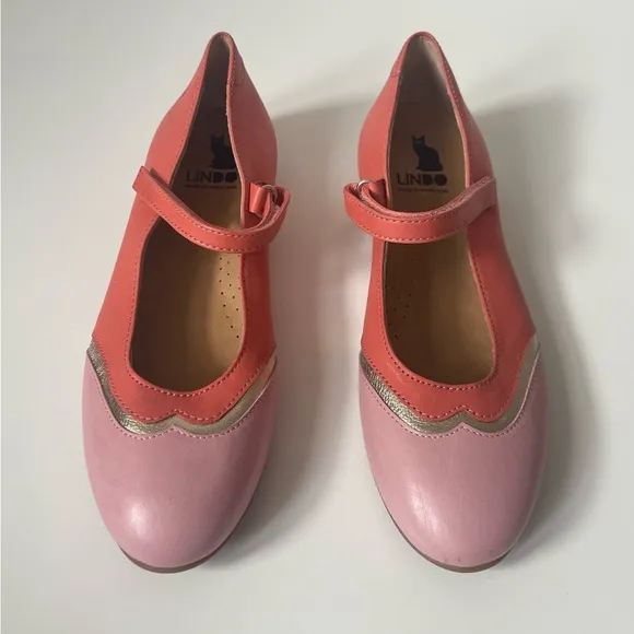 Lindo Girls’ Leather Coral &amp; Pink Mary Jane Shoes