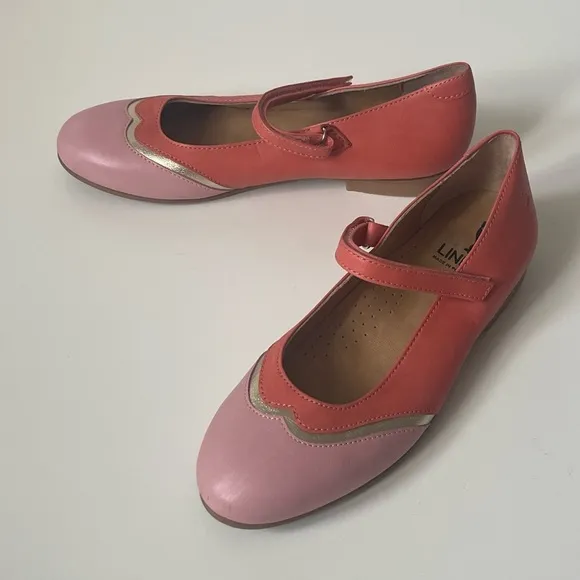 Lindo Girls’ Leather Coral &amp; Pink Mary Jane Shoes
