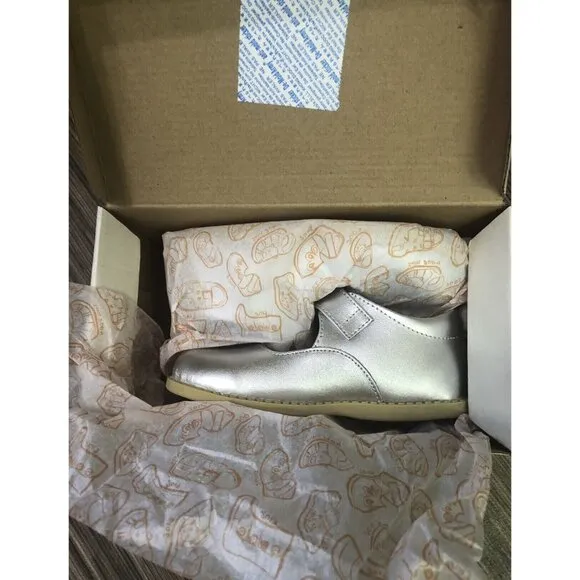 Livie &amp; Luca Astrid Silver Metallic Mary Janes Velcro Holiday NWT