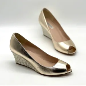 L.K BENNETT Gold Peep Toe Wedge Shoes