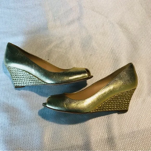 L.K BENNETT Gold Peep Toe Wedge Shoes