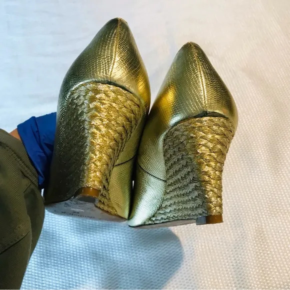 L.K BENNETT Gold Peep Toe Wedge Shoes