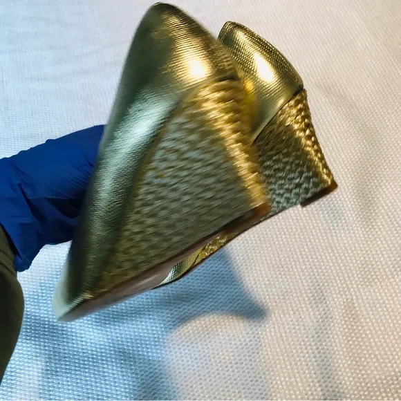 L.K BENNETT Gold Peep Toe Wedge Shoes
