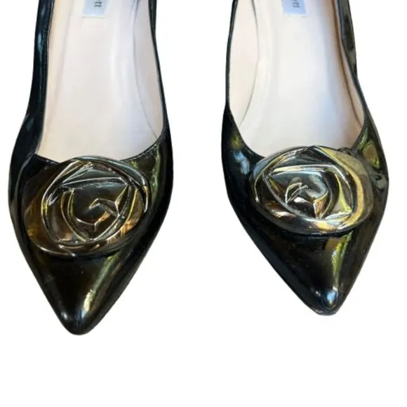 L.K. Bennett Womens Black Patent Leather Wedge Pointed Toe Pumps Size 8.5 /  39