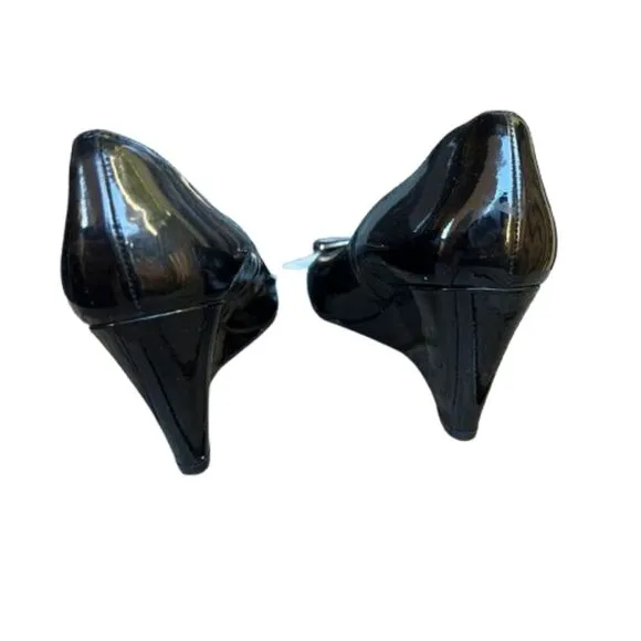 L.K. Bennett Womens Black Patent Leather Wedge Pointed Toe Pumps Size 8.5 /  39