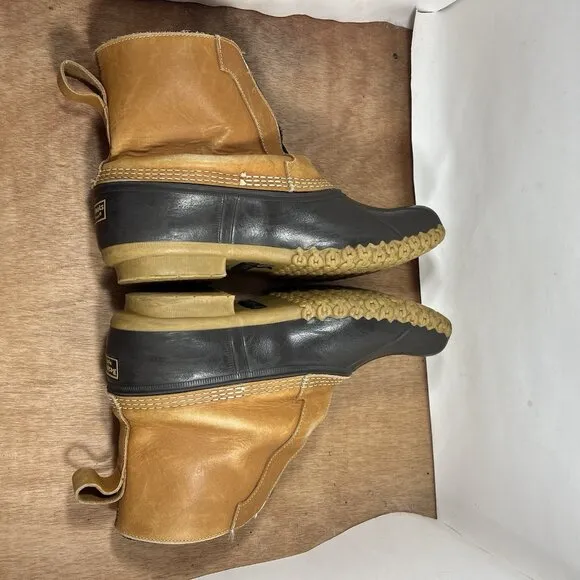 LL Bean Duck Boots Men's Size 11 Fur Lined Brown Leather 8 Inch Boots Zip Up