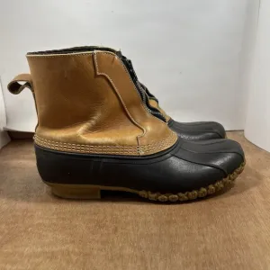 LL Bean Duck Boots Men's Size 11 Fur Lined Brown Leather 8 Inch Boots Zip Up