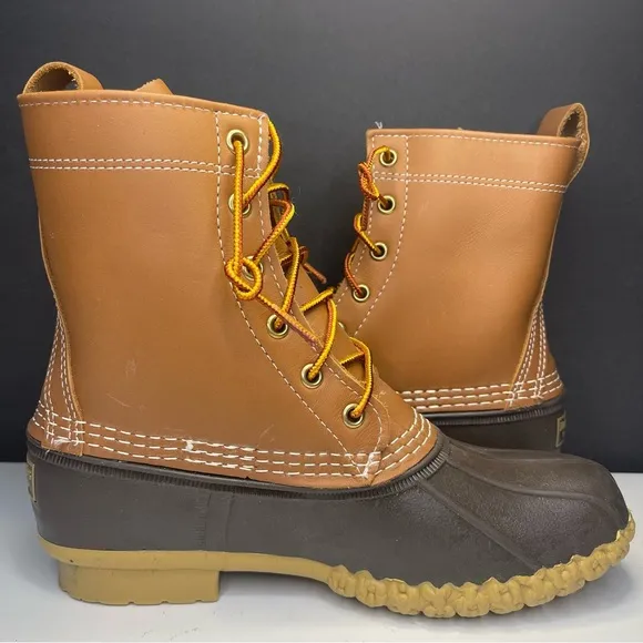 LL Bean Kids Brown Leather 8&quot; Lace Up Gore-Tex Ankle Duck Boots Size 5
