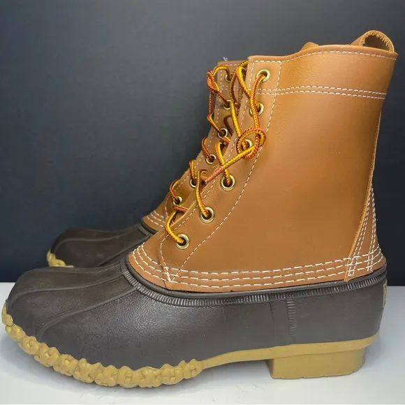 LL Bean Kids Brown Leather 8&quot; Lace Up Gore-Tex Ankle Duck Boots Size 5
