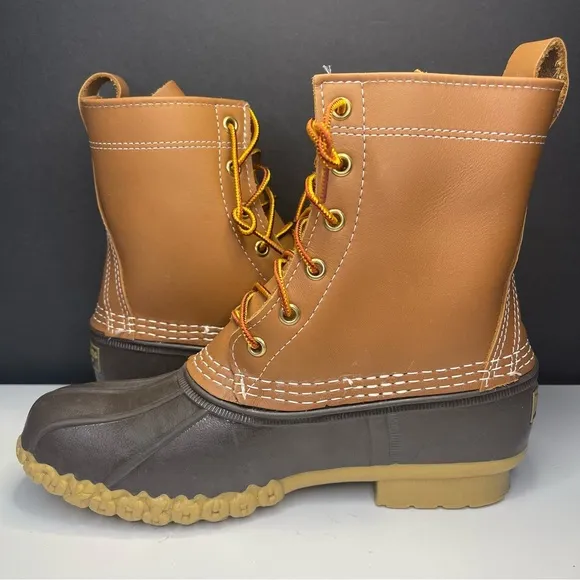 LL Bean Kids Brown Leather 8&quot; Lace Up Gore-Tex Ankle Duck Boots Size 5