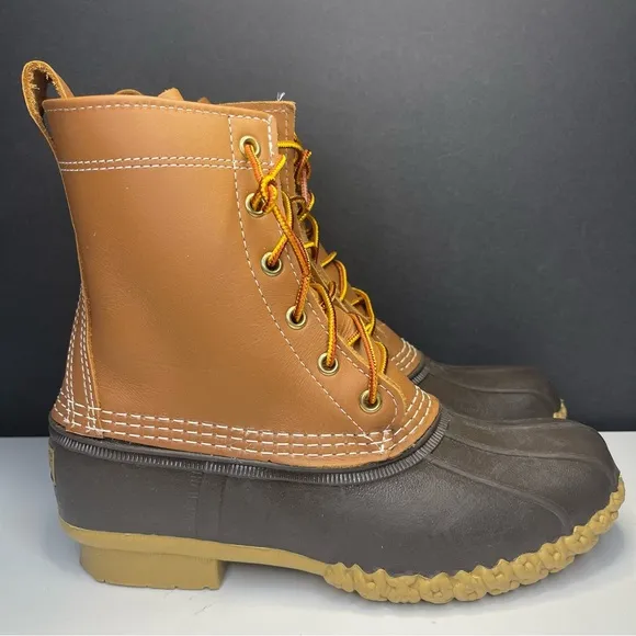 LL Bean Kids Brown Leather 8&quot; Lace Up Gore-Tex Ankle Duck Boots Size 5