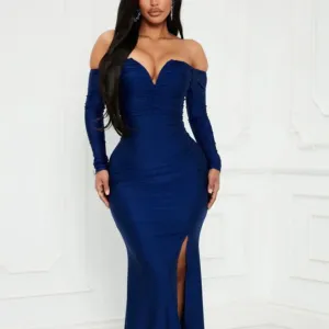 Long sleeve formal dress.prom.bridesmaid mother of the bride gown navy blue,wine