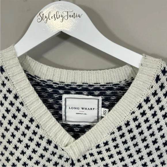 LONG WHARF Womens Osterville SeaWell Sweater Cream Fisherman Recycled Vneck XS