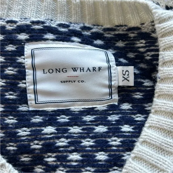 LONG WHARF Womens Osterville SeaWell Sweater Cream Fisherman Recycled Vneck XS