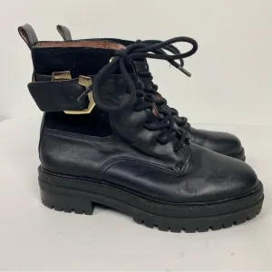 Louise Et Cie Black Leather Combat Moto High Top Boots Minimalist Grunge