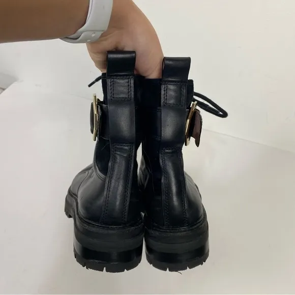 Louise Et Cie Black Leather Combat Moto High Top Boots Minimalist Grunge
