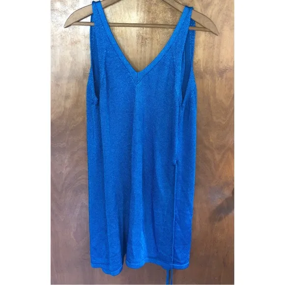 Lovers   Friends Wrap Up Sweater Dress Blue Metallic Knit Christmas Holiday NWT