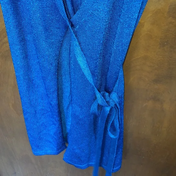 Lovers   Friends Wrap Up Sweater Dress Blue Metallic Knit Christmas Holiday NWT