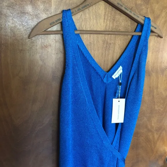 Lovers   Friends Wrap Up Sweater Dress Blue Metallic Knit Christmas Holiday NWT