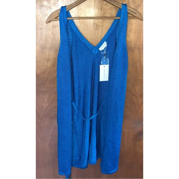 Lovers   Friends Wrap Up Sweater Dress Blue Metallic Knit Christmas Holiday NWT